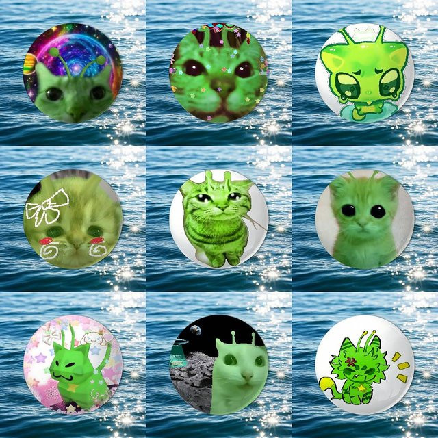 Kayou Anstecknadeln, grüne Alien-Katzen, Unisex - Bild 1