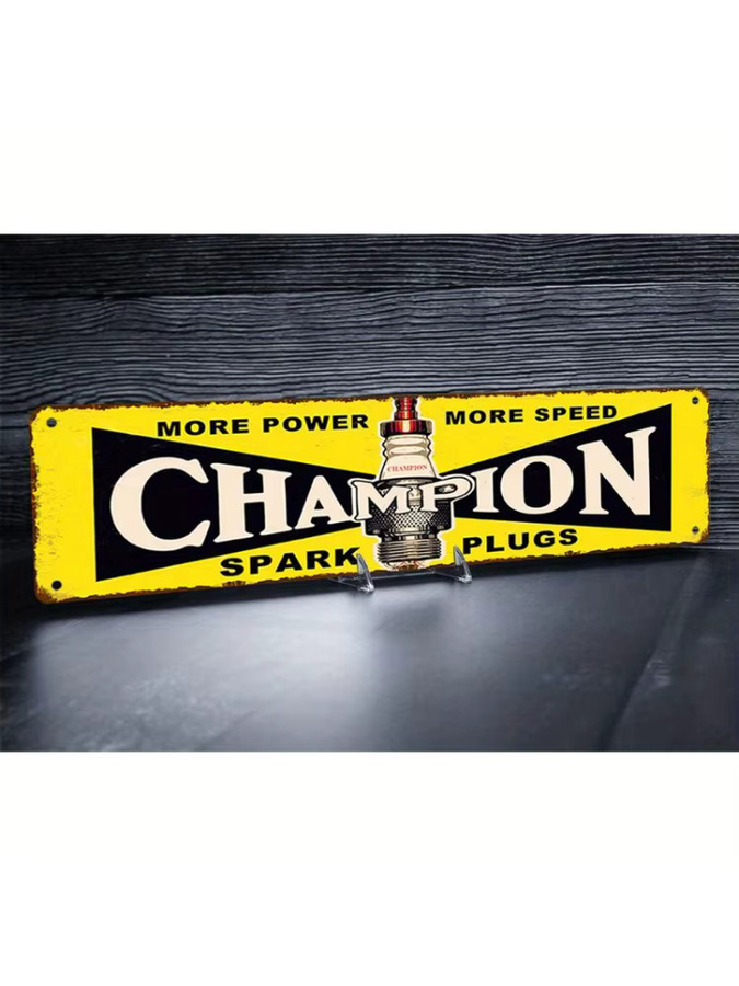 CIFBUY Vintage Metallschild Champion Spark Plugs Bar-Dekoration Gelb, Breite: 40,0 cm, Höhe: 40,0 cm - Bild 7