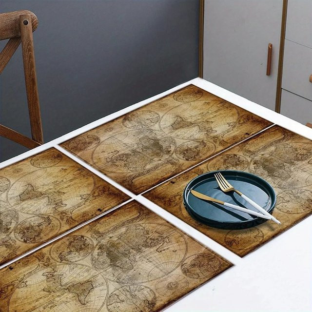 VIKAMA Vintage-Tischset Set mit 4 Stück, nautisches Weltkarten-Design, hitzebeständig und rechteckig - Bild 1