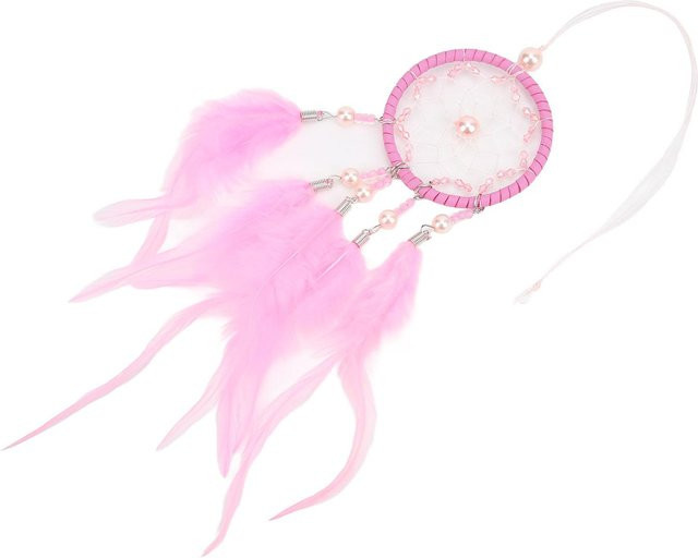 Handgefertigter Boho Traumfänger von Tooarts in Pink mit geometrischem Design aus Metall und Textil - Bild 1