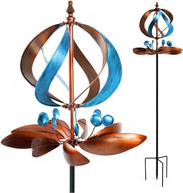 Lemodo Windrad Comet aus Metall in Kupfer und Blau für Garten, Terrasse oder Balkon, Höhe: 60 cm - Bild 1