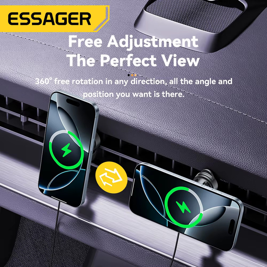 Essager RGB Magnetischer Autotelefonhalter mit 15W Qi Drahtlosem Ladegerät für iPhone 16 15 14 13 Pro und Magsafe kompatible Smartphones, Schwarz - Bild 6