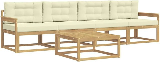 vidaXL Outdoor-Sofagarnitur aus Akazienholz mit 3er-Sofa, Couchtisch und Kissen in Weiß und Beige - Bild 1