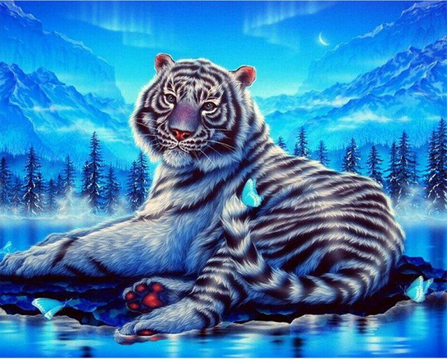Diamond Painting FIYO Tiger Cartoon Tier Strass Mosaikmuster Stickerei, Farbe: Blau, B x H: 20 x 30 cm - Bild 1