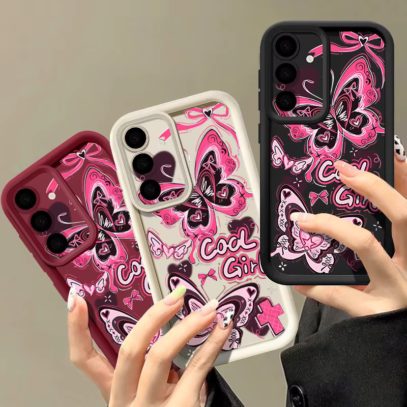 Rosa Handyhülle mit Cartoon-Schmetterling für Samsung Galaxy S24 aus weichem TPU Silikon - Bild 1