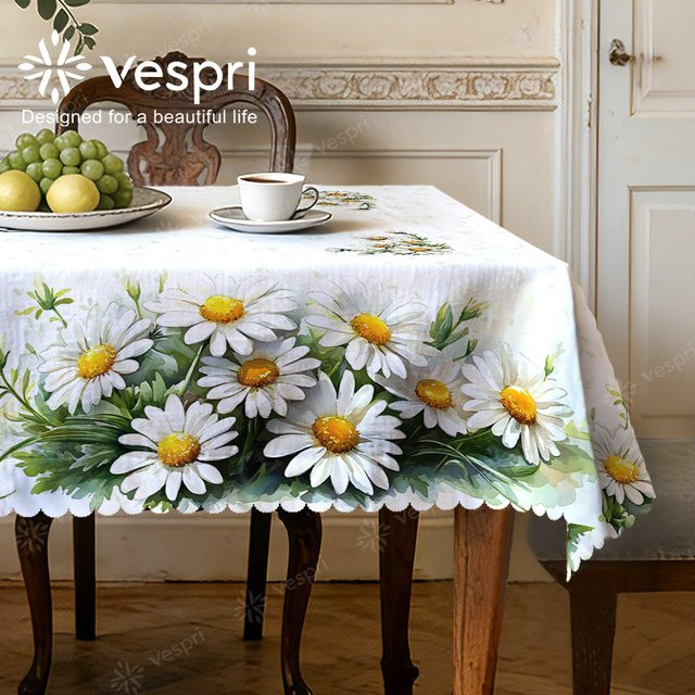 Vespri Frühlingstischdecke mit Blumenmuster in Weiß und Grün aus Polyester für Ostern und Partys - Bild 1