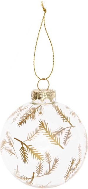 Rico Design Glaskugel Baumschmuck mit Tannenzweigen in Gold, Durchmesser: 8 cm - Bild 1