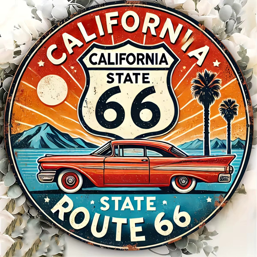 Potdemiel California Route 66 Vintage Metallschild, rund, mehrfarbig, Durchmesser: 20 cm - Bild 3