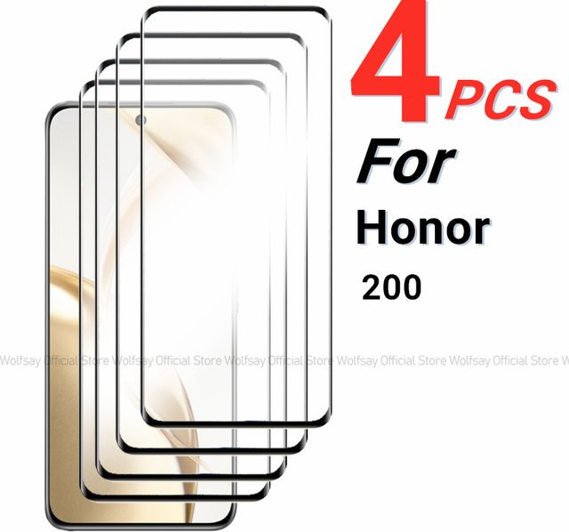 Wolfsay Panzerglas für Honor 200 mit 3D gebogener Kante, transparent, 2/4 Stück - Bild 1