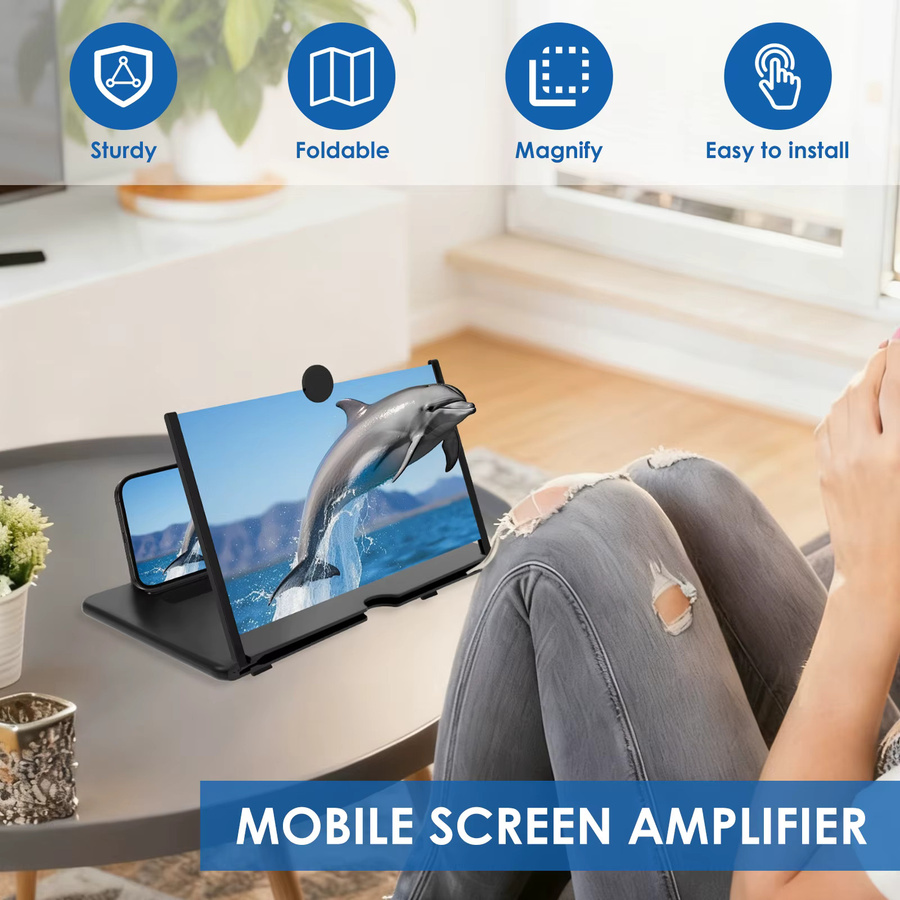 Willkey Bildschirmverstärker für Handy und TV in Schwarz, HD Bildschirmlupe mit Anti-Telefonhalter Ständer für 10, 12 oder 14 Zoll - Bild 4