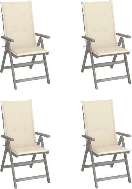 Set aus 4 vidaXL Hochlehnern aus Akazien-Massivholz mit verstellbarer Rückenlehne und Auflagen in Beige - Bild 1