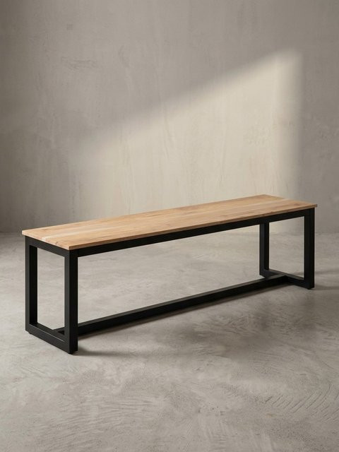 KADIMA DESIGN Esszimmerbank aus Akazie Massivholz und Metall im Loft-Stil ohne Lehne, Braun/Schwarz, B/T/H: 120 x 40 x 45 cm - Bild 1