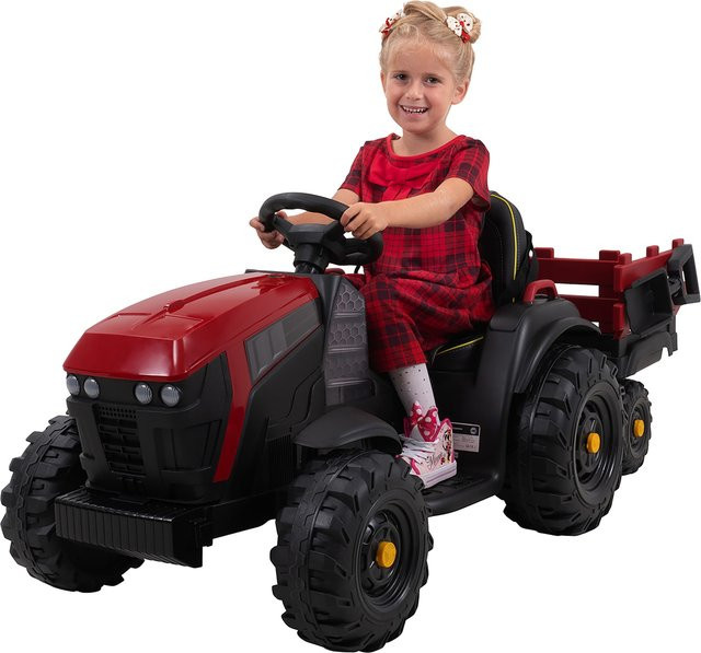 Actionbikes Motors Elektro-Kindertraktor mit Anhänger, Schaufel, Fernbedienung, Rot/Schwarz - Bild 1