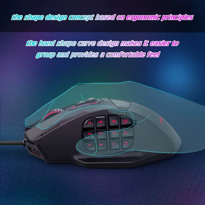 E-YOOSO X-39PRO Gaming-Maus mit optischem Sensor SG8960, ergonomische Esports-Maus mit seitlichen Tasten, Schwarz - Bild 2