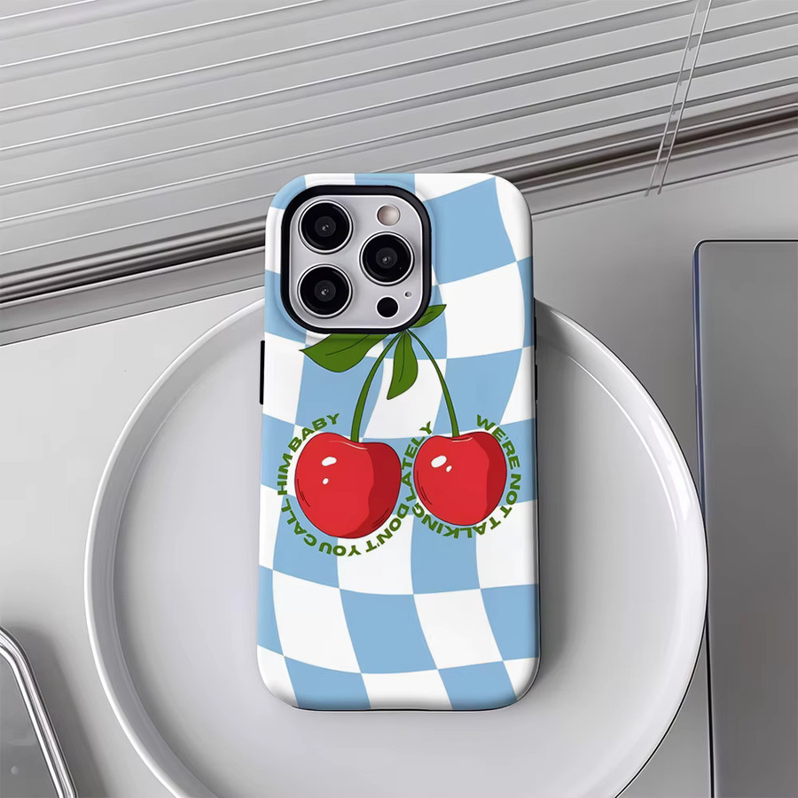 Potdemiel Handyhülle Cherry Check für iPhone 17 16 15 14 13 12 Pro Max Plus mit doppelschichtiger Rückseite in Multicolour - Bild 3