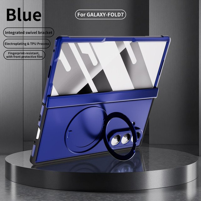 Samsung Galaxy Z Fold 7 Handycase in Blau mit magnetischem Ständer und gehärtetem Glas Displayschutz - Bild 1