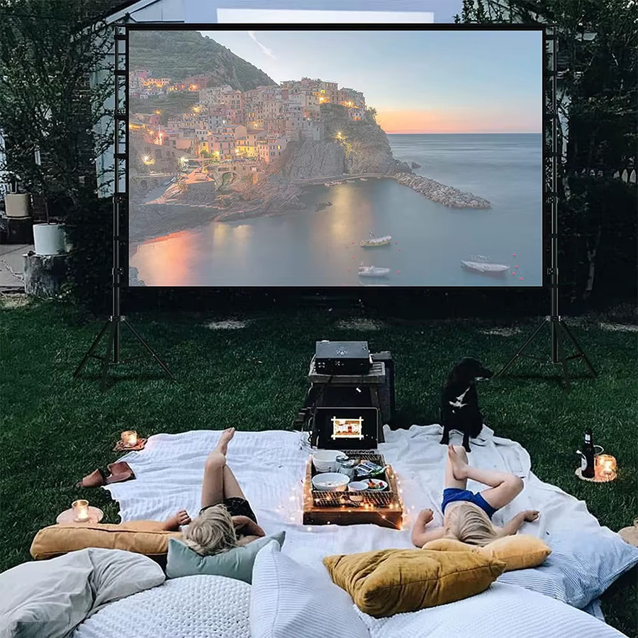 VEIDADZ Projektorleinwand mit Ständer, weiß, knitterfrei, doppelseitiger Bildschirm für Heimkino und Outdoor, 60-150 Zoll, 160 Grad Betrachtungswinkel - Bild 6