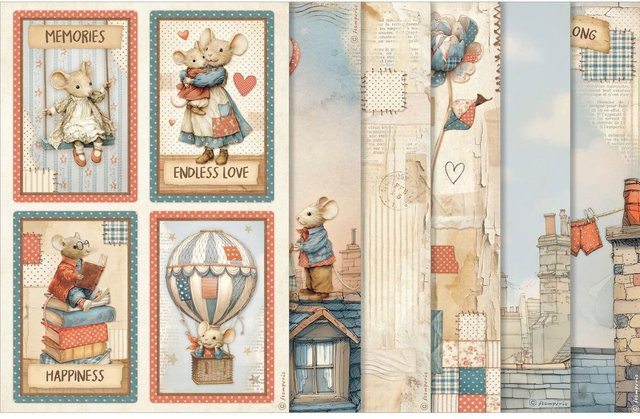 Stamperia Motiv-Strohseiden Sortiment Family in Multicolor, 6er-Set, A4 - Bild 1