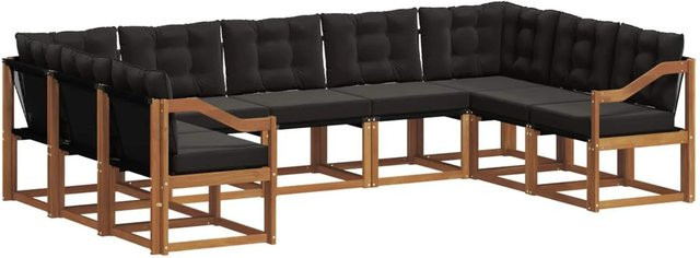 vidaXL Outdoor-Sofagarnitur in L-Form aus Akazienholz und Textilene mit Kissen, Schwarz/Natur - Bild 1