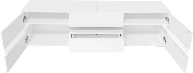 okwish TV Schrank mit LED Hochglanz Türen in Weiß, B/T/H: 160 x 39 x 45 cm - Bild 1