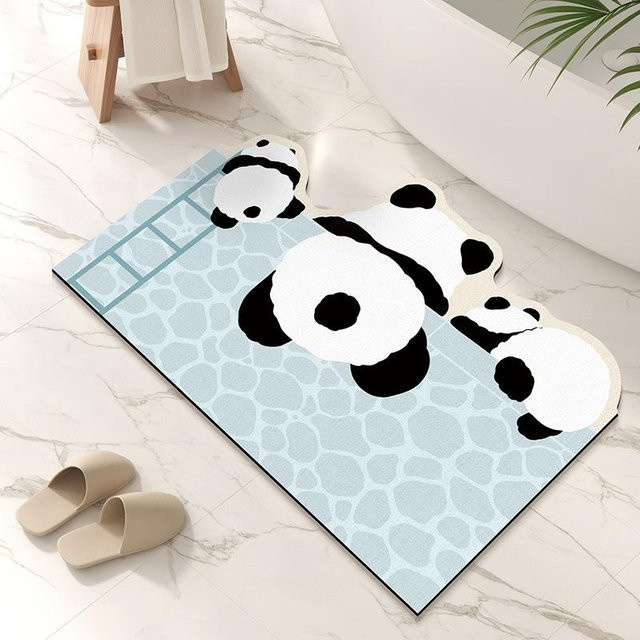 Yiran Furniture Cartoon Panda Diatomeenerde Fußmatte, Saugfähige Anti-Rutsch-Badezimmer Matte in Blau und Weiß, B/B: 50 x 80 cm - Bild 1