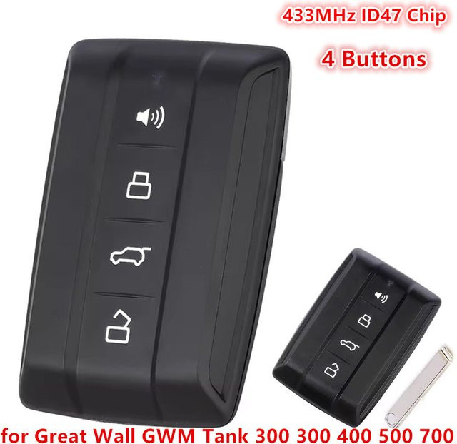 Keyecu Smart Fernbedienungsschlüssel mit 433MHz ID47 Chip und 4 Tasten für Great Wall GWM Tank 300 400 500 700 in Schwarz - Bild 1