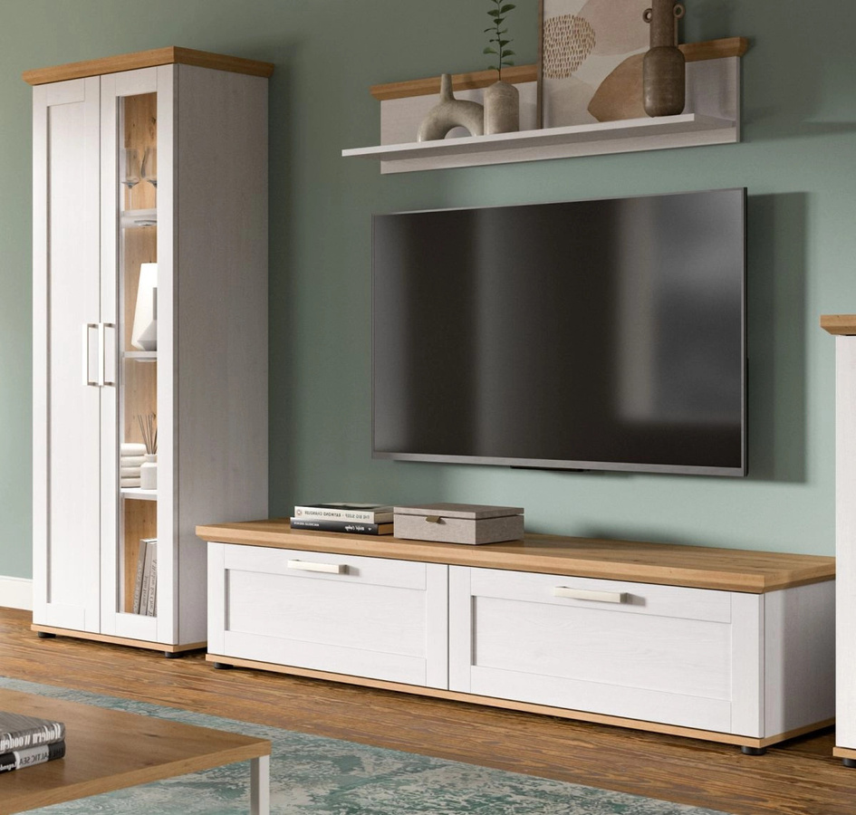 Inn.Furn Wohnwand Mirano 3-teilig in Weiß Lärche im Landhausstil mit Breite: 240 cm - Bild 1