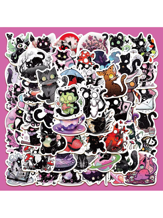 50-teiliges Set Scared Soul Cat Aufkleber von Anime Worlds Store, wasserfeste Dekoration in Multicolor für Laptops, Notizbücher und Handyhüllen - Bild 5