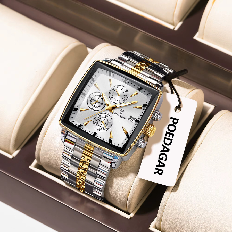 POEDAGAR Armbanduhr Chronograph, Quarz, Edelstahl, Silber, Herren - Bild 2