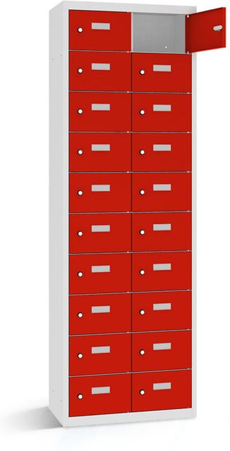 rotstahl Wertfachschrank mit 20 Fächern in Rot und lichtgrauem Korpus, B/T/H: 80 x 30 x 180 cm - Bild 1