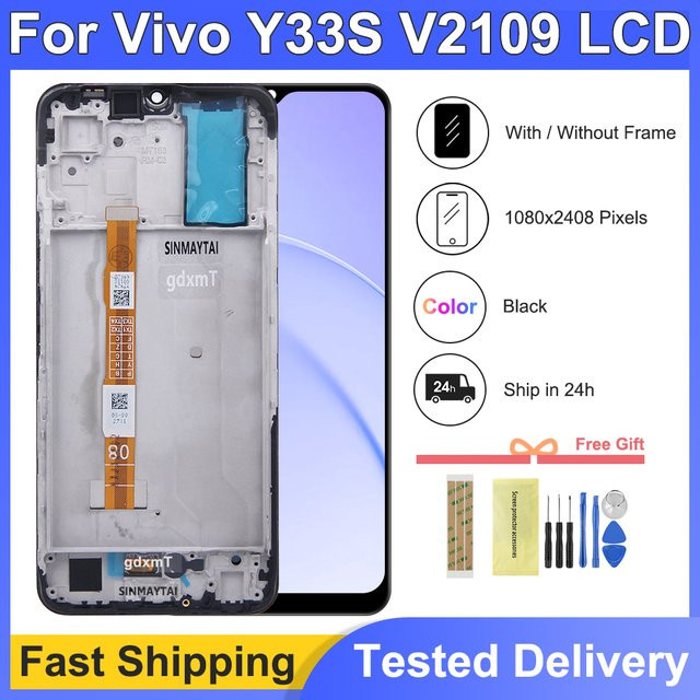 LCD-Display mit Rahmen und Touchscreen als Ersatz für vivo y33s v2109, 6.58 Zoll, Schwarz - Bild 1