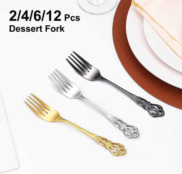 TD HOME Dessertgabeln aus Edelstahl in Gold, Schwarz oder Silber, poliertes Besteck für Kuchen und Obst - Bild 1