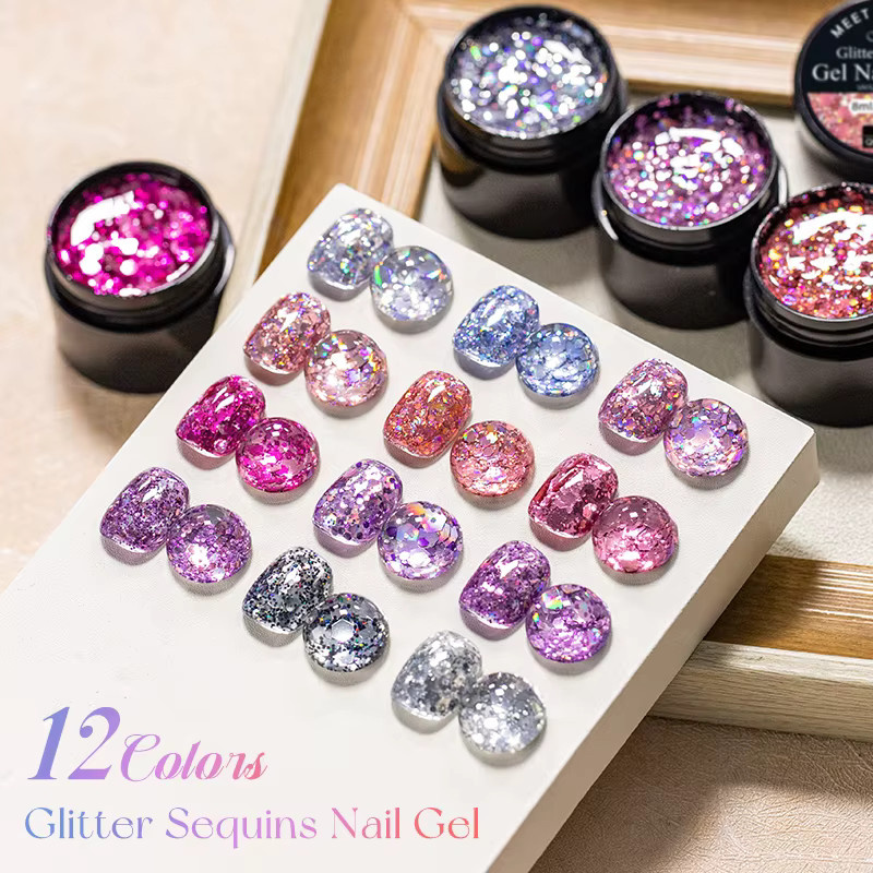 MEET ACROSS Gel-Nagellack-Set, 6-teilig, Rosa Silber, Schimmernd - Bild 3