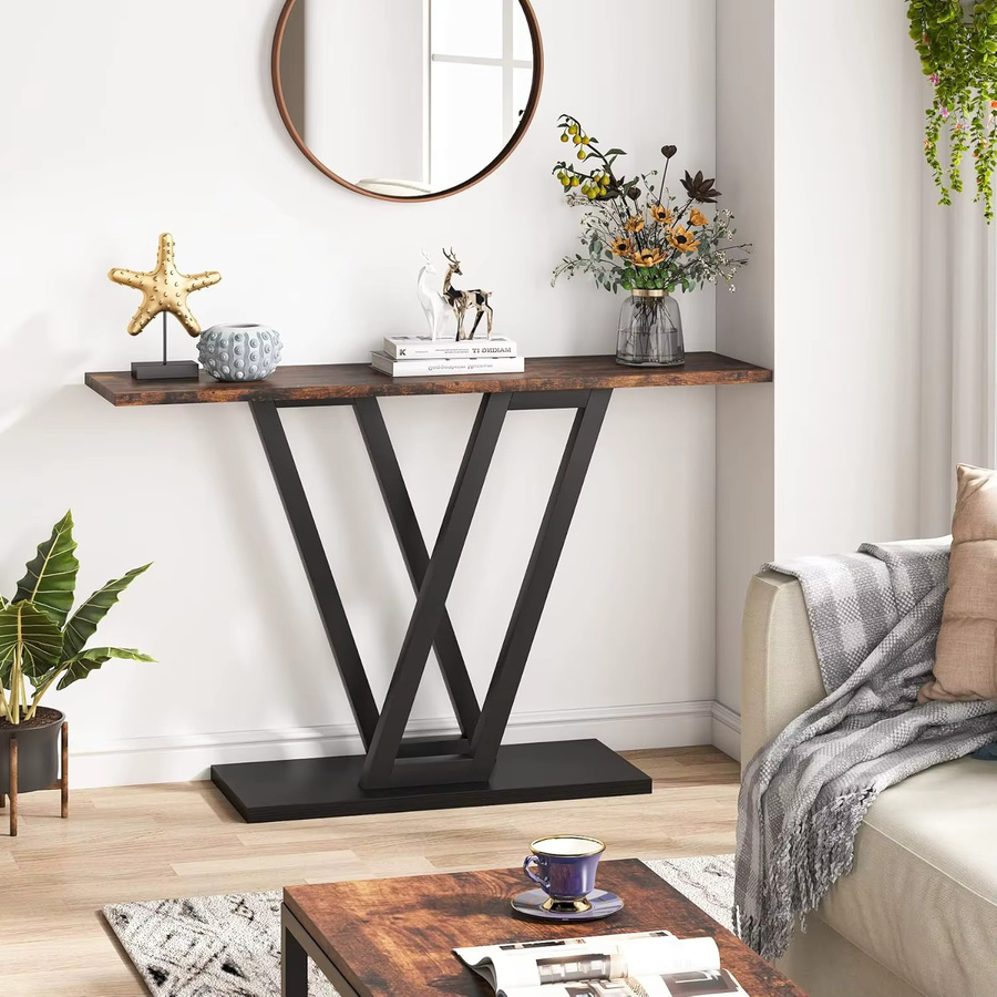 LITTLE TREE Konsolentisch im industriellen Design, schmaler Flurtisch und Sofatisch in Rustic Brown - Bild 3