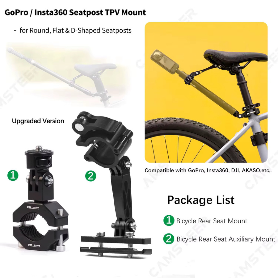 Camsteer Premium Fahrrad-Postseat-Ansichthalterung für 360-Grad-Kameras in Schwarz - Bild 4
