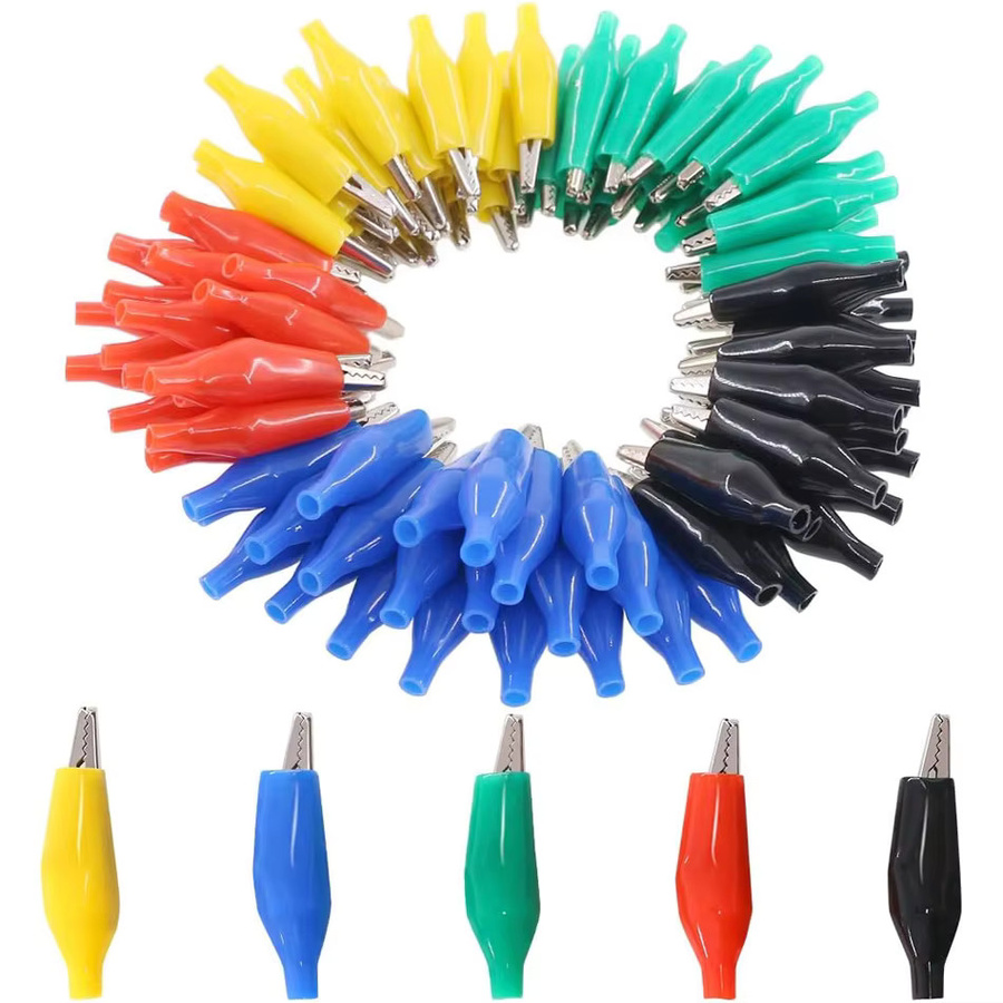 20 Stück AOKIN Krokodilklemmen 28 mm mit Isolierung für elektrische Tests in Schwarz, Rot und Multicolour - Bild 1