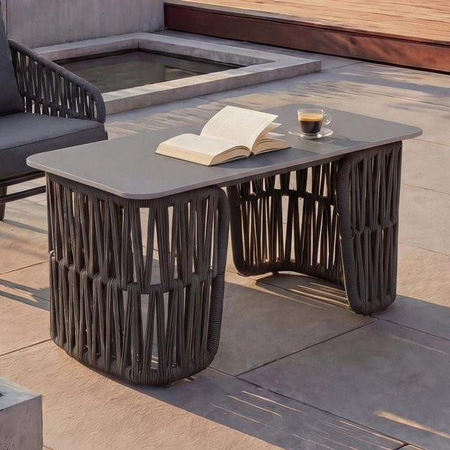 MCW Loungetisch P90 Outdoor mit Seilgeflecht und Sinterstein Platte, Anthrazit und Grau, B/T/H: 90 x 43 x 45 cm - Bild 1