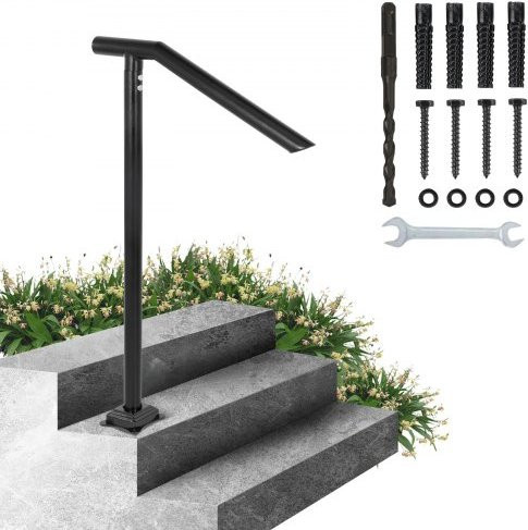 VEVOR Treppengeländer aus Stahl in Schwarz für 1 bis 3 Stufen, Handlauf für Außenbereich mit 150 kg Traglast, B/H: 101,5 x 71,3 cm - Bild 1