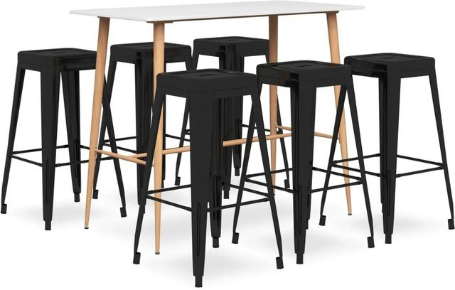 vidaXL 7-tlg. Bar-Set Modell 4 in Weiß und Schwarz mit Tisch und Stühlen - Bild 1