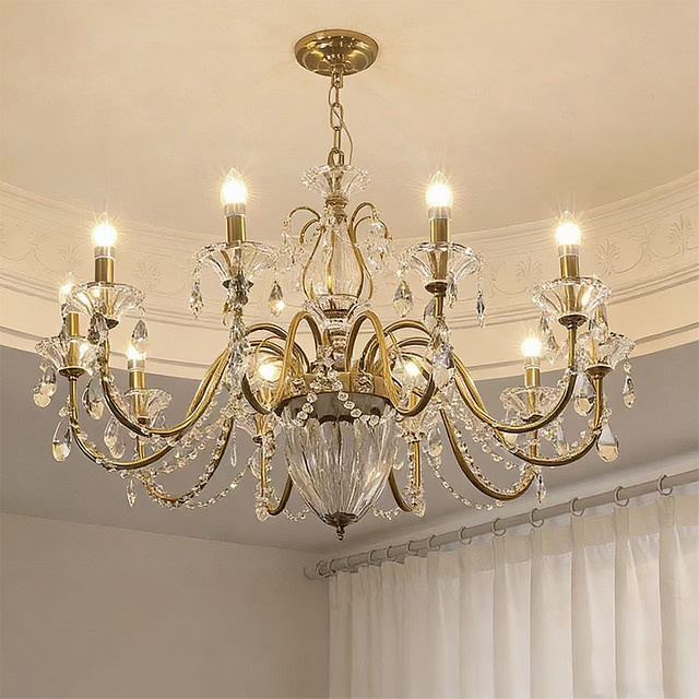 SaloEElaitte Kronleuchter im französischen Royal-Stil mit K9-Kristallen und E14 LED-Leuchtmitteln in Gold/Messing - Bild 1