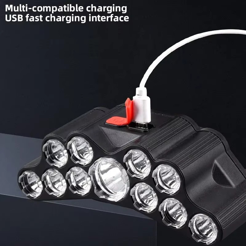 Heinast LED-Stirnlampe mit 11 LEDs, wiederaufladbarer USB-Scheinwerfer mit 18650-Akku, Schwarz - Bild 5