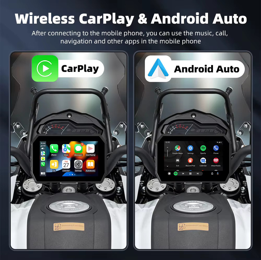 EKIY 5-Zoll Motorrad GPS Navigationsgerät mit Android Auto und Apple Carplay, wasserdicht, kabellos, Schwarz - Bild 3