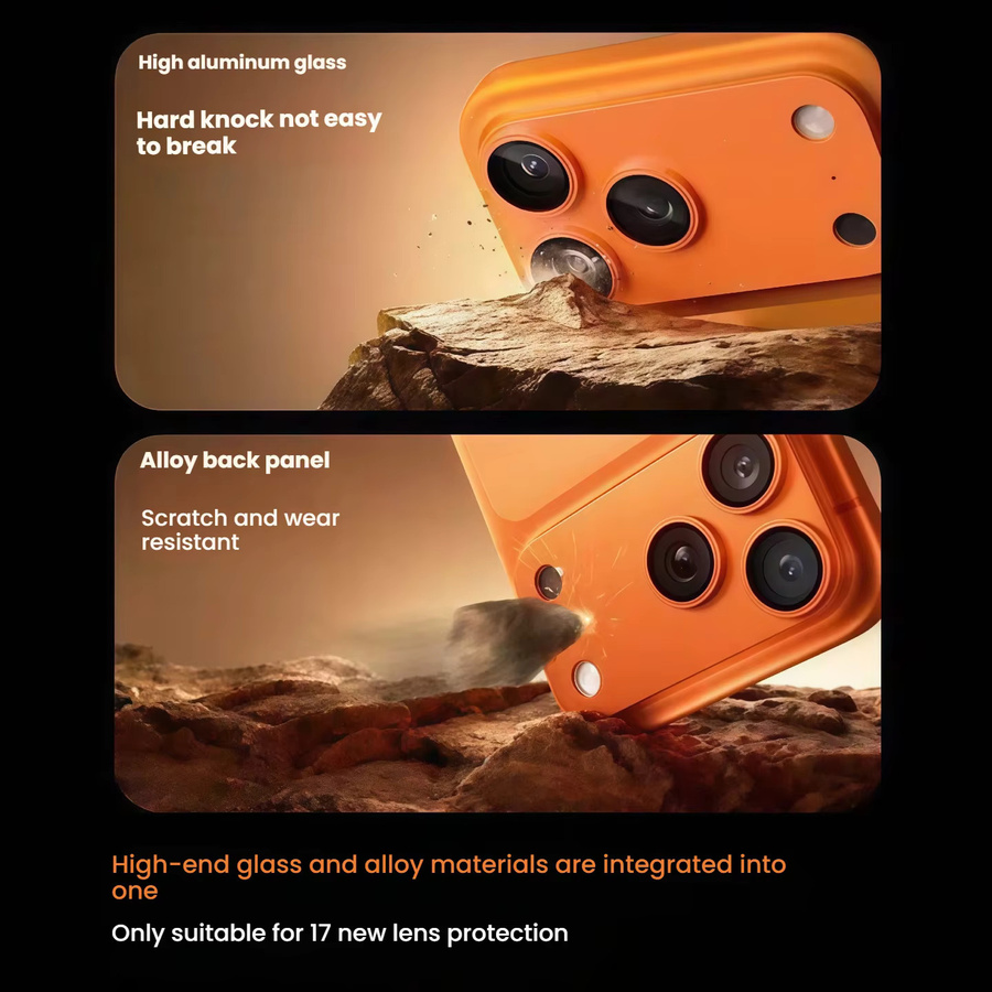 9H AR Armor Kamera-Objektivschutz für iPhone 17 Pro/Pro Max mit Aluminium-Metallring und gehärtetem Glas in Orange - Bild 3