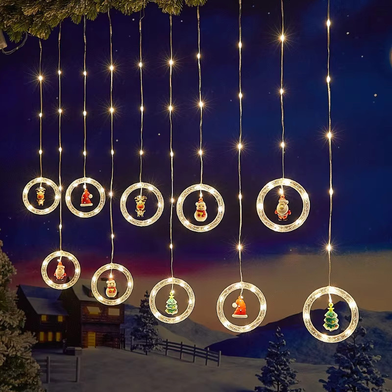 Feimefeiyou LED Runde Vorhang Lichterkette in Warmweiß mit Fernbedienung für Weihnachten und Party-Dekoration - Bild 2