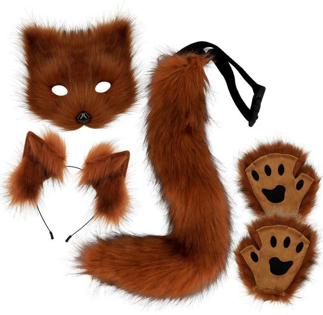 YIRAN Halloween Plüschfuchs Masken-Set, Zubehör, Braun - Bild 1