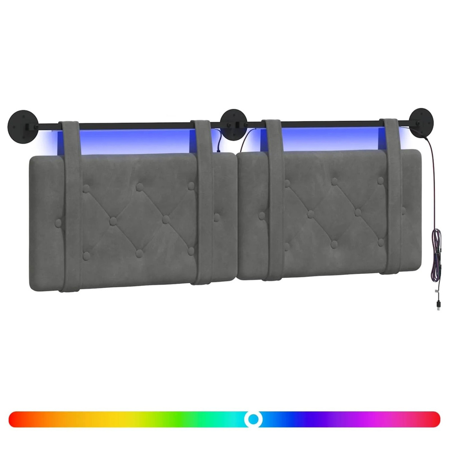 vidaXL Hängendes Kopfteil mit integriertem LED Licht aus Samt in Dunkelgrau, B/H: 130 x 55 cm - Bild 2