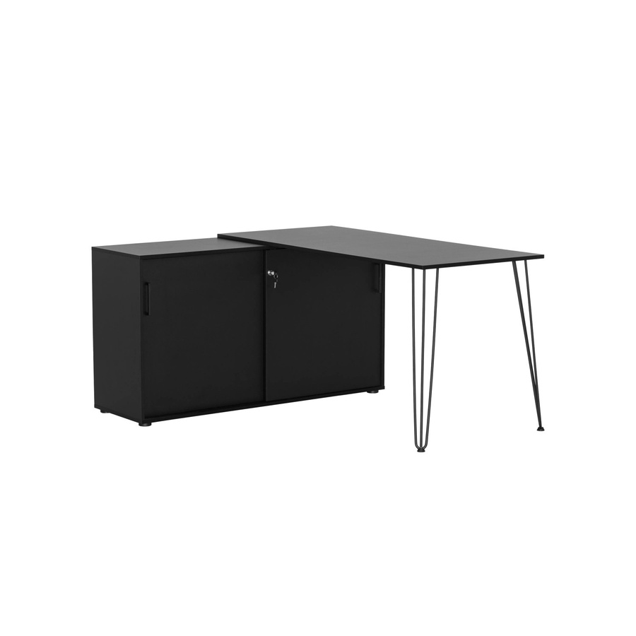 PROREGAL Eckschreibtisch Zebra mit Aktenschrank in Schwarz, H 74 cm x B 129,5 cm x T 145 cm - Bild 2