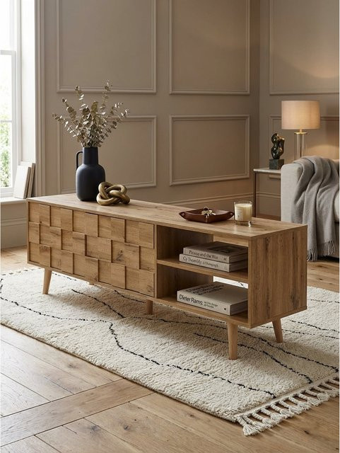 Modernes Lowboard KADIMA DESIGN in Eiche-Dekor Braun mit Kachelmuster, B/T/H: 160 x 51 x 40 cm - Bild 1