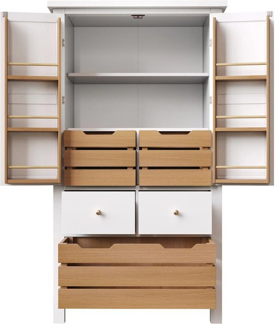 okwish Küchenschrank in Weiß mit zwei Türen und fünf Schubladen, B/T/H: 80 x 40 x 140 cm - Bild 1