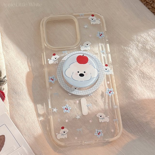 MUQGEW Magnetische iPhone Handyhülle mit süßem Koreanischem Cartoon-Welpen-Design und Gitter-Muster, Transparent und Stoßfest, passend für iPhone 17, 16, 15, 14, 13, 12 Pro Max - Bild 1
